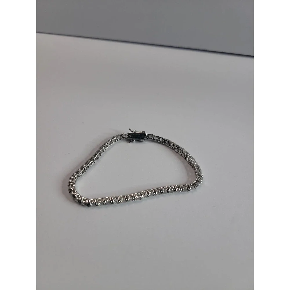 Silver Tone Clear Rhinestone Tennis Bracelet Square Link Box Clasp Formal Jewelr